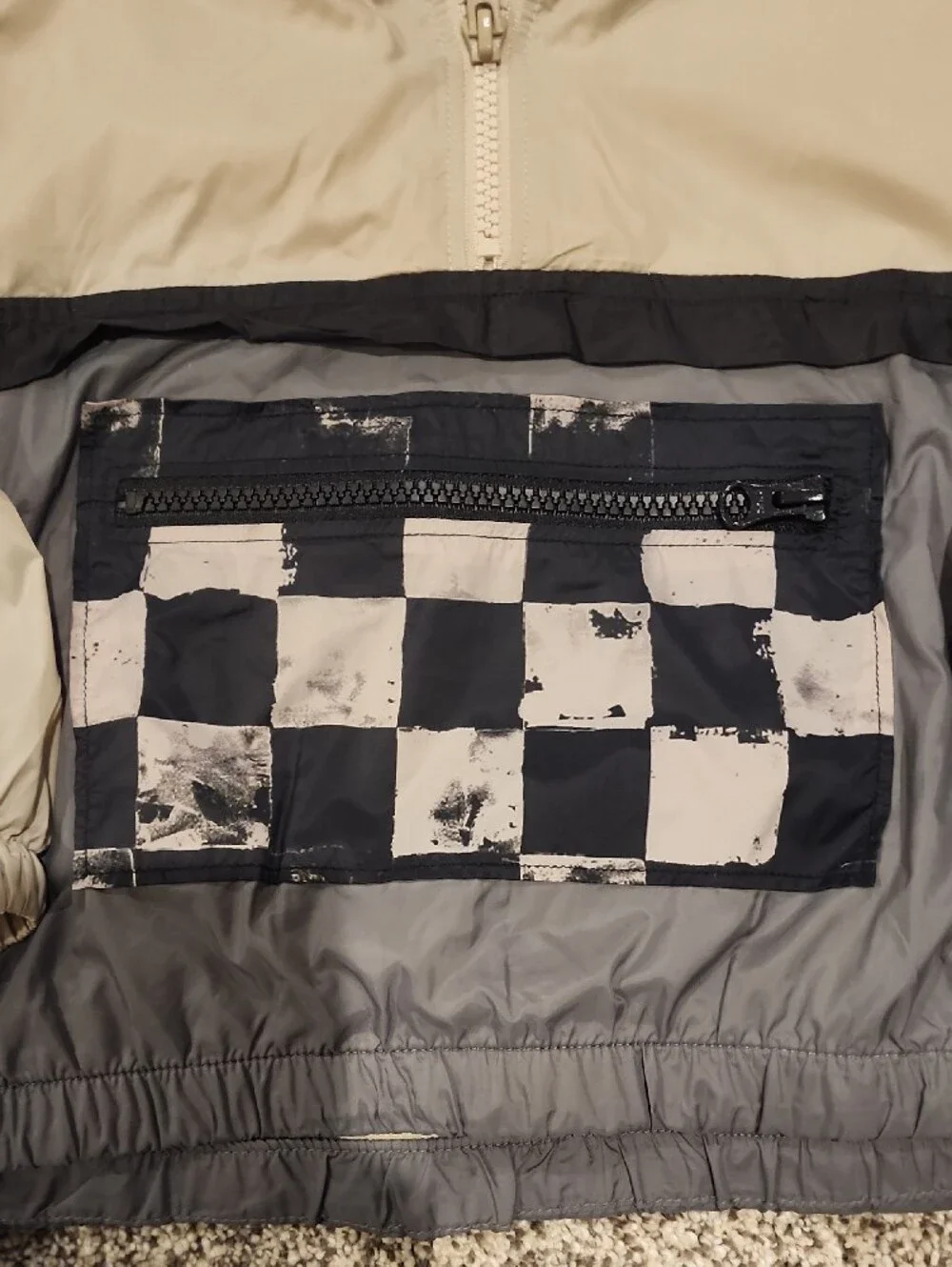 Little Bipsy Beige & Gray Kids Hooded Anorak with Checkered Pocket